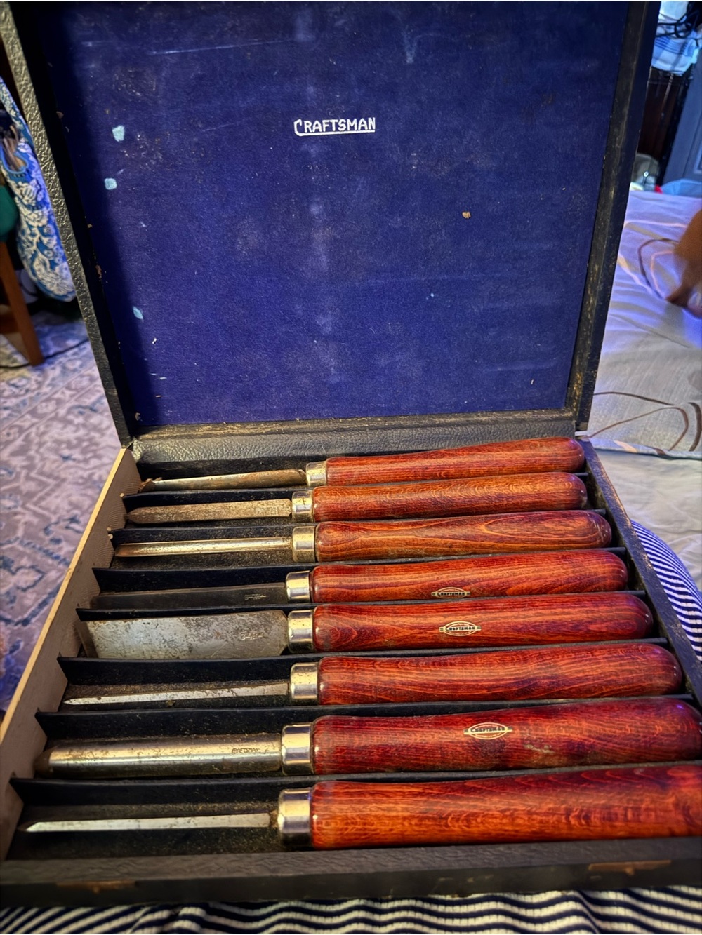Vintage Craftsman Red Wood-Handle Chisel Set